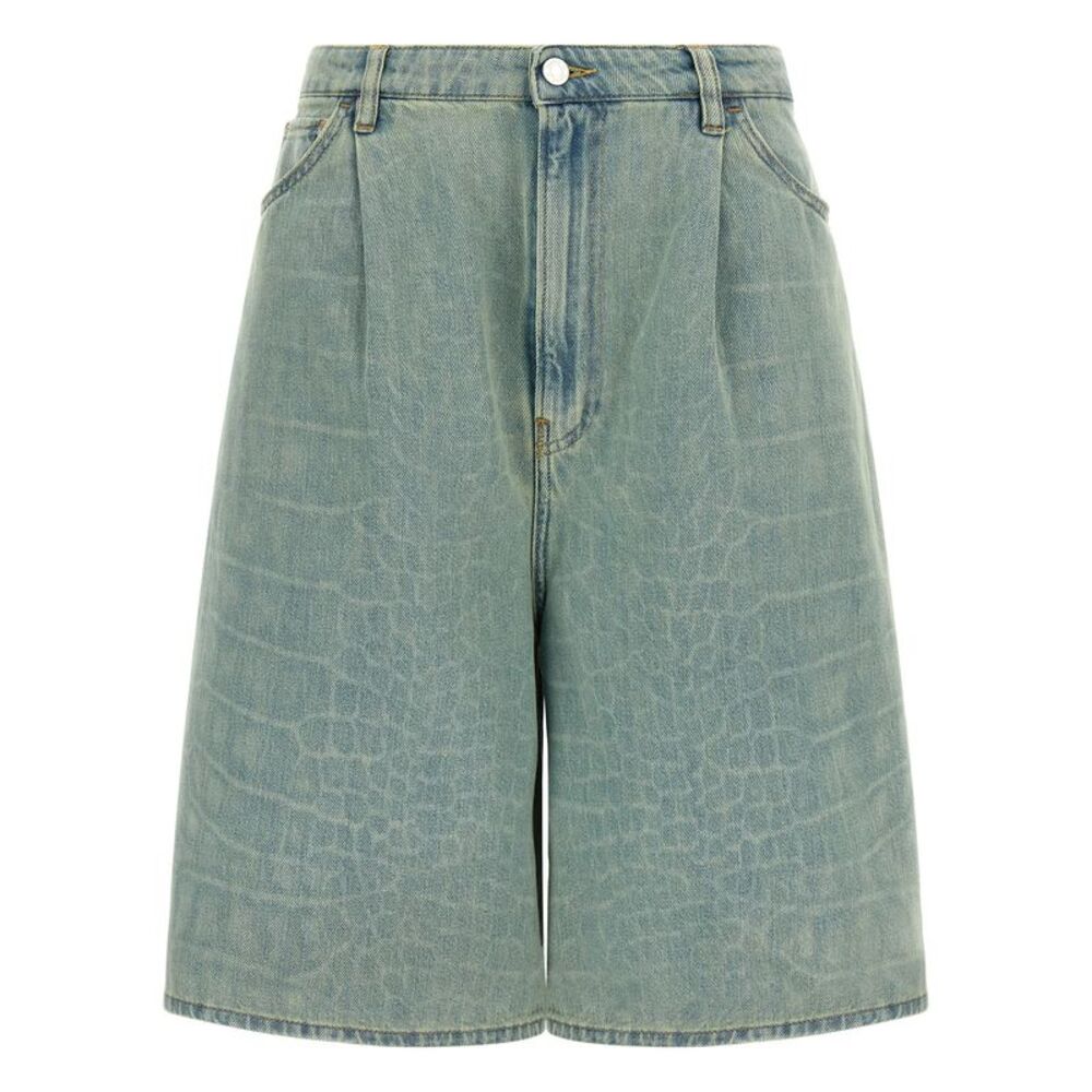 NUDE Blue Cotton Bermuda Women's Shorts